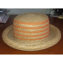 Women’s Straw/Cotton Bowler Hat Rolled Edge Derby Bucket style Beige Ora... - $26.75 CAD