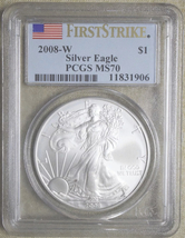 2008 W- American Silver Eagle- PCGS- MS70- First Strike - £237.28 GBP