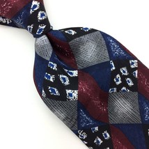 L&#39;Uomo Moda Made In Usa Tie Blue Gray Black Silk Checkered Geometric Necktie#I21 - £12.45 GBP
