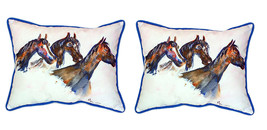 Pair of Betsy Drake Three Horses Large Indoor Outdoor Pillows 16x20 - $89.09