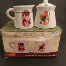 Cracker Barrel &quot;Garden Seeds&quot; Sugar &amp; Creamer Pitcher Set Country Flowers - £11.14 GBP