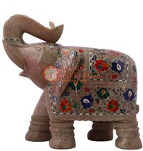 12&quot; Marble Inlaid Jumbo Elephant Semi Precious Floral Wedding Gift Show Piece  - £952.90 GBP