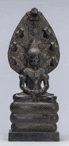 Antique Bayon Style Khmer Seated Bronze Naga Meditation Buddha - 43cm/17&quot; - £747.47 GBP