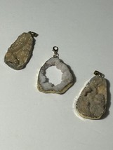 Lot Of 3 Natural Stone/Geode Slice Druzy Necklace Pendants - £15.60 GBP