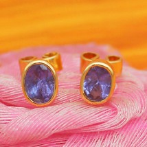 14k Or Tanzanite Boucles D&#39;Oreilles Handmade Pierre Précieuse Bijoux Massif - £200.57 GBP