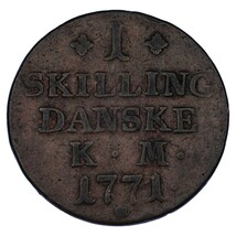 1771 Dinamarca 1 Skilling Moneda En MB, Km#616.1 - $809.79 MXN