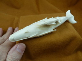 Whale-w49 Humpback Mama + baby Whales shed ANTLER figurine Bali detailed... - £108.37 GBP