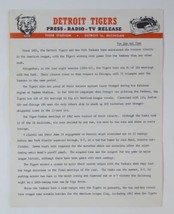 1962 Detroit Tigers Stadium Press Radio TV Release about New York Yankees Vtg - £27.62 GBP