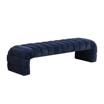 Navy Chenille Upholstered Bed Bench - Armless Tufted Daybed Chaise Ottoman - $203.99