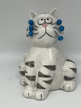 Amy Lacombe CAT COIN BANK - Wire Whiskers Figurine 5” Tall White w Tiger... - $16.00