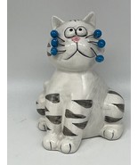 Amy Lacombe CAT COIN BANK - Wire Whiskers Figurine 5” Tall White w Tiger... - €13,64 EUR
