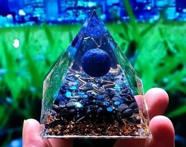 Blue orgonite pyramid agate and blue crystals for psychic habilities thi... - $20.00