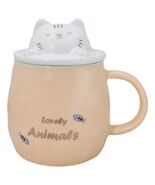 Whimsical Orange Chubby Feline Kitty Cat Cup Mug With Lid And Stirring S... - €16,29 EUR