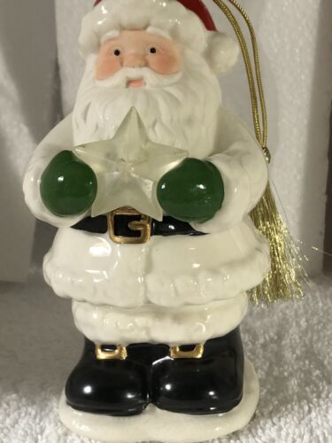 Primary image for Vintage Lenox Starry Lit Santa Musical Ornament 5” Tall Lit Star In Box/package