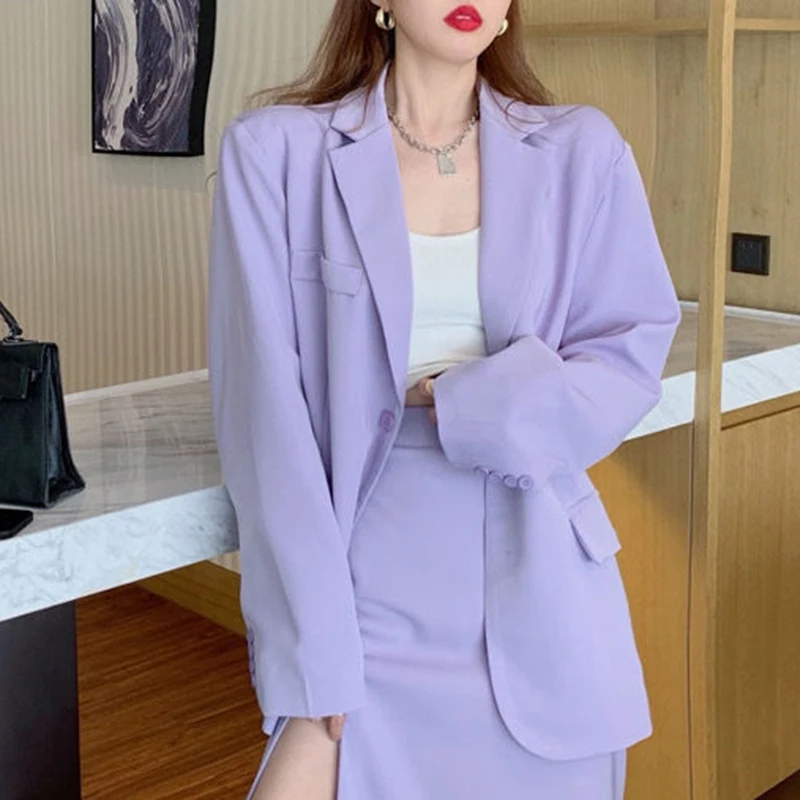 Spring Women Purple Skirt Purple Suit 2021 Elegant Single-breasted Suit Jacket &amp; - £123.85 GBP