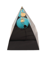 Paperweight Globe in Lucite Pyramid Gold Details Black and Clear 3 Pounds - $34.58