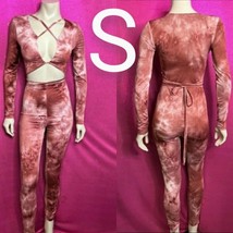 Rose Pink Tie Dye Open Front Long Sleeve Jumpsuit   Size S - £31.67 GBP