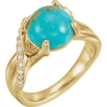 14k Yellow Gold Turquoise and Diamond Bypass Ring Size 7 - £1,334.87 GBP