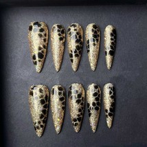 Gold Glitter Leopard Press On Nails with Black Accent Pattern Manicure p... - $584.49 MXN