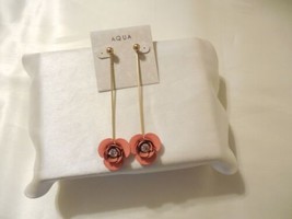 Aqua Gold Tone 4" Orange Rose Petal Linear Earrings F569 - $10.55