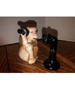Cute Ceramic Salt &amp; Pepper Shakers-Monkey Talking On Candlestick Telepho... - $40.96 CAD