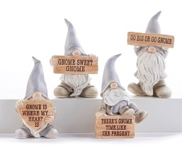 Gray Gnome Figurines Set 4 with Sentiment Resin  4.9&quot; High Whimsical - £39.56 GBP