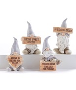 Gray Gnome Figurines Set 4 with Sentiment Resin  4.9&quot; High Whimsical - £38.82 GBP