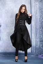 Women&#39;s Long Black Brocade Underbust Goth Coat Metal Front Clasp Dovetai... - £70.96 GBP