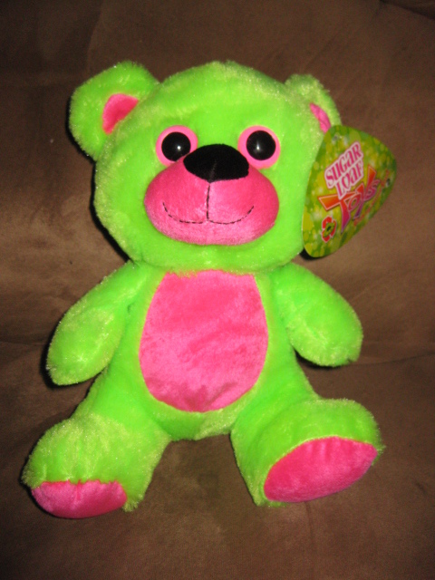 NEON COLORED GREEN BEAR Brand New Plush NWT Stuffed Animal Tags 10&quot; SUGA... - $6.00