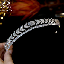 European Gorgeous CZ Wedding headdress, Leaf Crystal Headband, Tiaras Qu... - £80.83 GBP