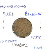 Hong Kong 10 Cents, 1959, Nickel-Brass, KM28.1, QE II - $0.99