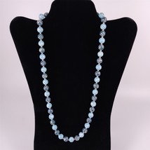 ✅ Blue Marbled Bead Necklace Beaded Silver Tone 23&quot; Womens - £5.72 GBP