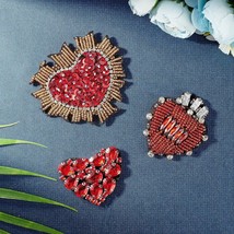 Heart Rhinestone Beaded Patches Halloween Red Decorations Applique 3 Sty... - $13.29