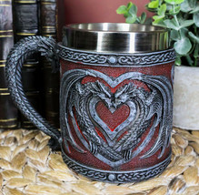 Celtic Valentine Lovers Dual Dragons Romantic Red Heart Coffee Cup Mug 12oz - £26.37 GBP
