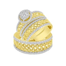 1.5 cttw Diamond Trio Wedding His Hers Set Band Ring Round Cluster 10k Gold - $2,399.76