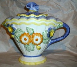 INTRADA Italian Ceramic Stub Nose Floral Teapot 8 1/2&quot; - £197.59 GBP
