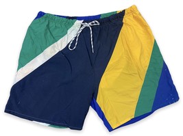 Vtg 90s Nautica Color Block Swim Trunks Shorts Green Blue Yellow Stripe Men’s L - £20.54 GBP