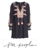 Free People Dress Wind Willow Embroidered V-Neck Navy Blue Mini Dress Si... - $52.91 CAD
