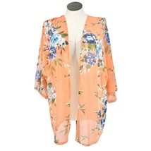 La Carrie Kimono Womens XL Peach Blue White Flowers Open Frong 3/4 Sleeve EUC - £14.28 GBP