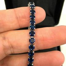 18Ct Round Cut Blue Sapphire 7.5&quot; Women&#39;s Tennis Bracelet 14K White Gold Finish - £141.99 GBP