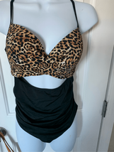Black one piece bikini with leopard print size medium fits like a small - $34.65