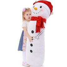 Christmas Snowman Stuffed Animal Plush,Big Snowman Plush Pillow Toy With Red Hat - £32.07 GBP