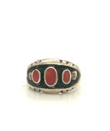 Vintage Sterling Southwest Navajo Overlay Three Coral Red Stone Ring Ban... - $1,223.09 MXN