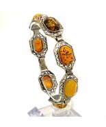 Vintage Signed Sterling Poland Art Deco Baltic Amber Stone Panel Link Br... - $128.18 CAD