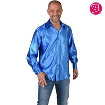70's style Shirt , Big Collar , Satin - Blue - $34.09