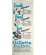 Gillette Blue Blades Look-Feel-Be-Sharp - Sharp Edges 1946 Vintage Print Ad - $240.08 MXN