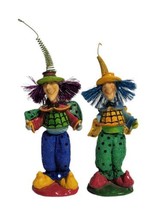 Set 2 Whimsical Colorful Witch Figurines Mixed Media Halloween Tinsel Hair Fun - £11.89 GBP