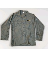 VTG V.M.I Us Army  Button Up Shirt L Green Long Sleeve Vietnam Era SIZE ... - $33.34 CAD
