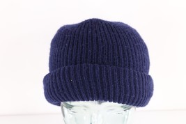 Vtg 90s Streetwear Double Faced Chunky Ribbed Knit Winter Beanie Hat Cap Blue - £31.25 GBP