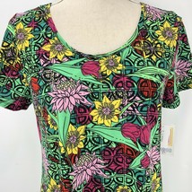 LuLaRoe Classic T Size Small Floral Green Pink Yellow Red Geometrics Shirt  - £19.97 GBP